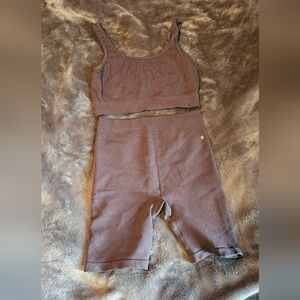 Brown Ribbed Tank and Shorts Set